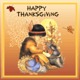 Happy Thanksgiving animal and leaves scene