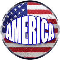 America on an American flag round with steel trim