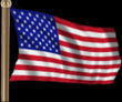 American flag on pole with black background