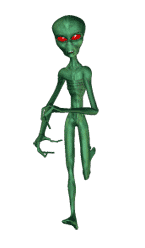 dark green alien on the run animated
