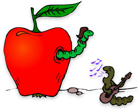 two worms and an apple