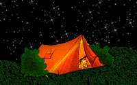boy in tent under the stars