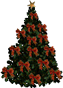 animated Christmas tree with large red ribbons