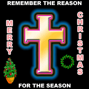 Merry Christmas - glowing cross and tree
