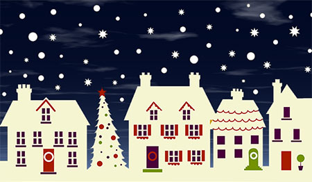 row of Christmas houses