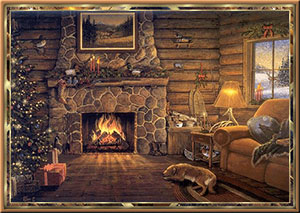 Christmas scene with fireplace and tree