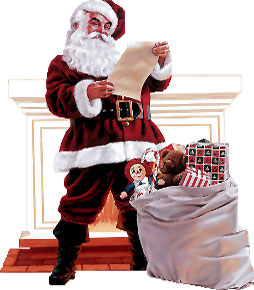 Santa delivering presents in a home