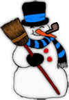 snowman with broom and carrot nose