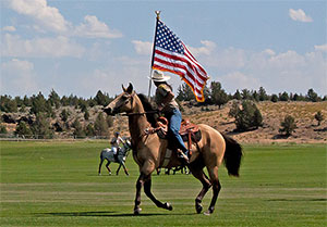 horse and rider with flag