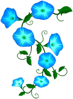 blue flowers on a green vine
