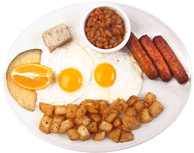 breakfast with eggs, potatoes
