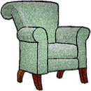 armchair green with dark wood legs
