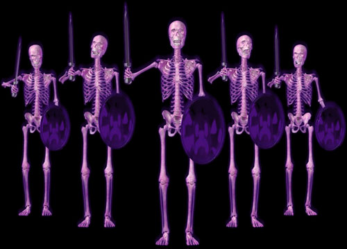 skeletons with swords and shields