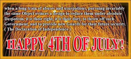 The Declaration of Independence with fireworks