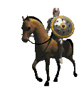 knight on horse with sword and shield animated