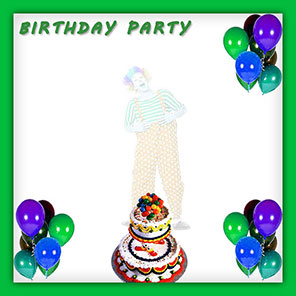 birthday party with clown and balloons