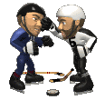 two hockey players fighting