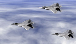 F-22 Raptors on blue sky